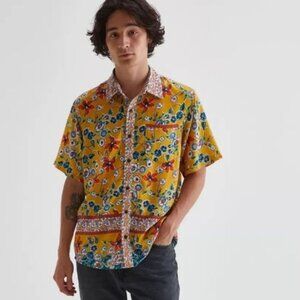 RAGA MAN Blocked Floral Print Tropical Button Up Shirt XL New Tropical Travel